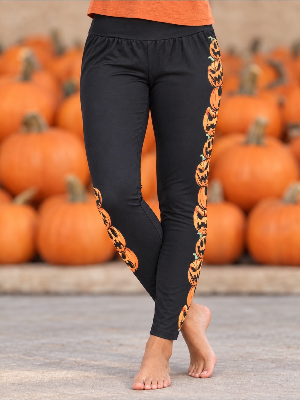Halloween Jack-O’-Lantern Pumpkin Graphic Leggings Size Large